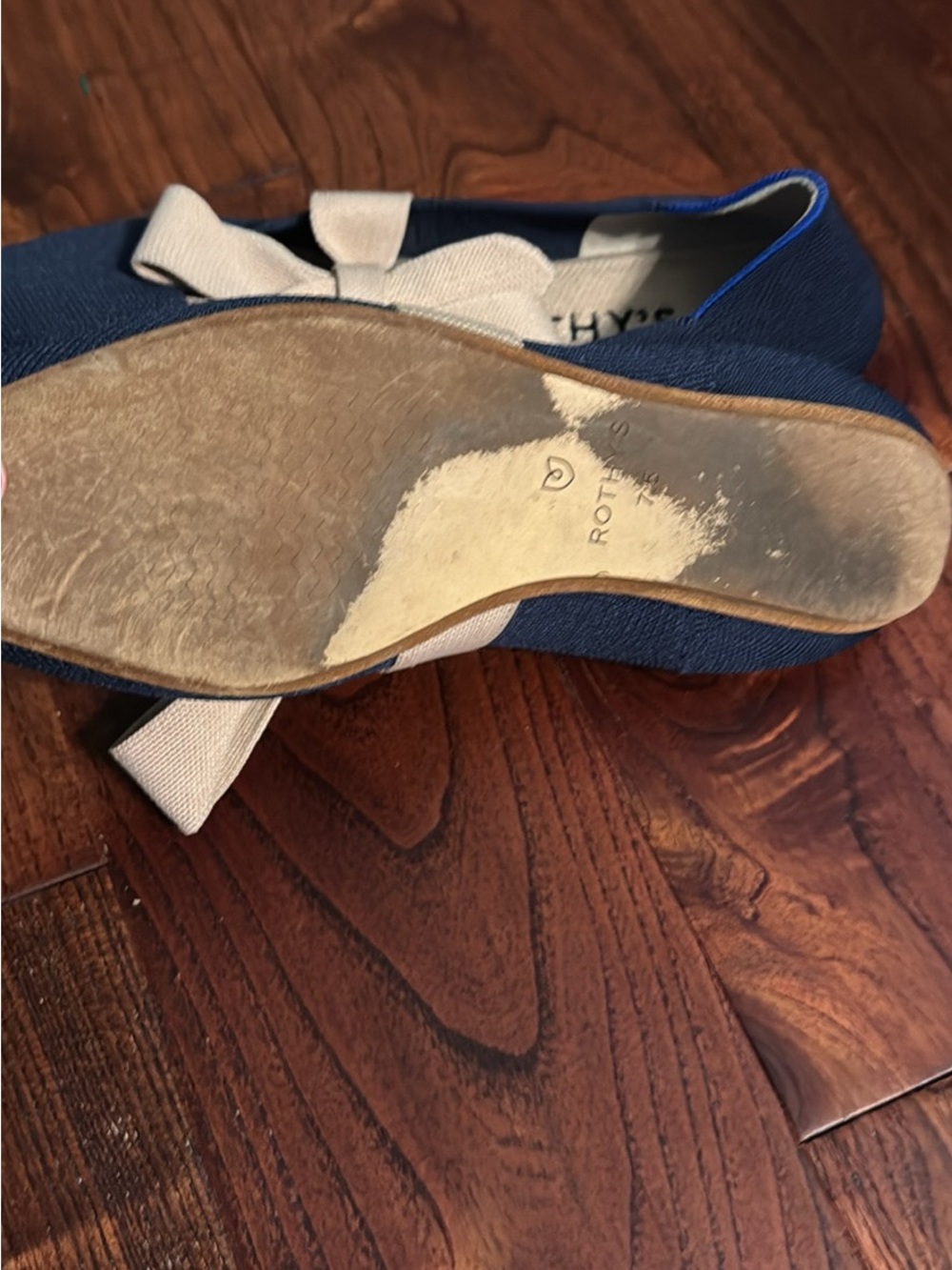 Rothy’s Mary Jane Bow Flats Navy and Pink 7.5 Retired Shoe Whimsy Soft Feminine - Picture 2 of 5